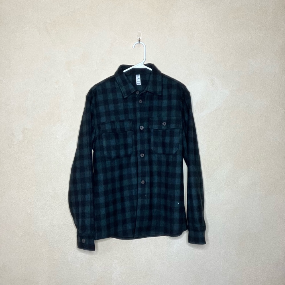 Green and Black Plaid Button-Up Shirt